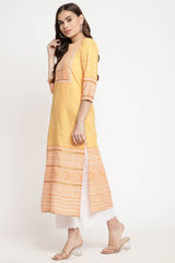 Women Yellow Crepe Digital Print Kurti