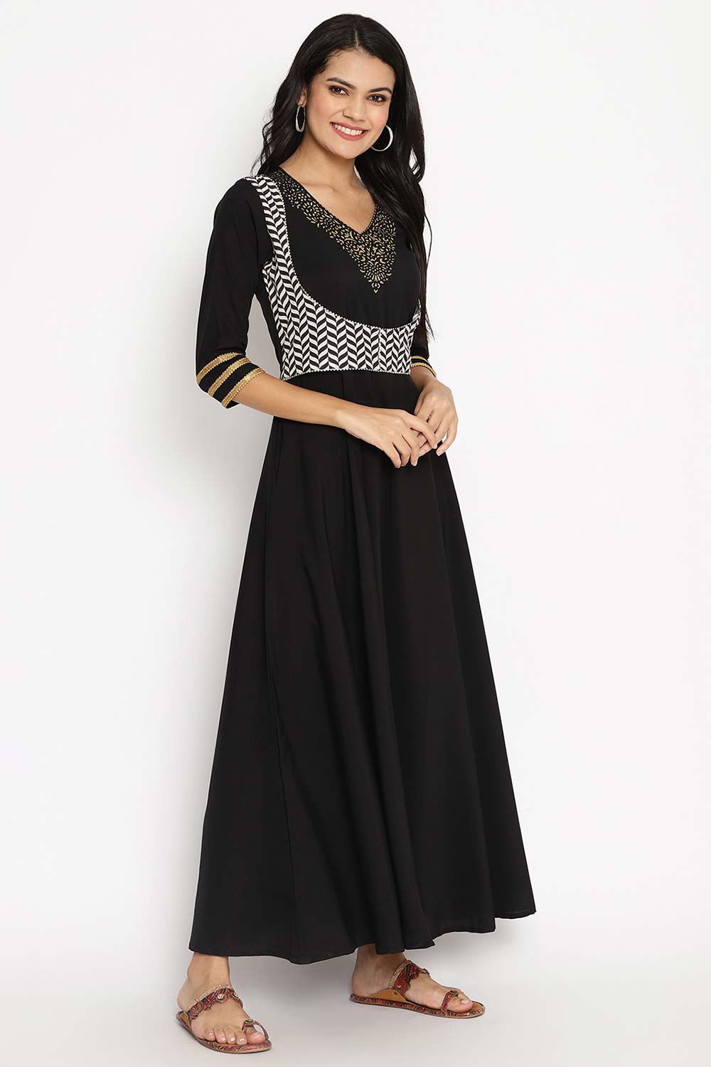 Black Crepe Printed Kurta