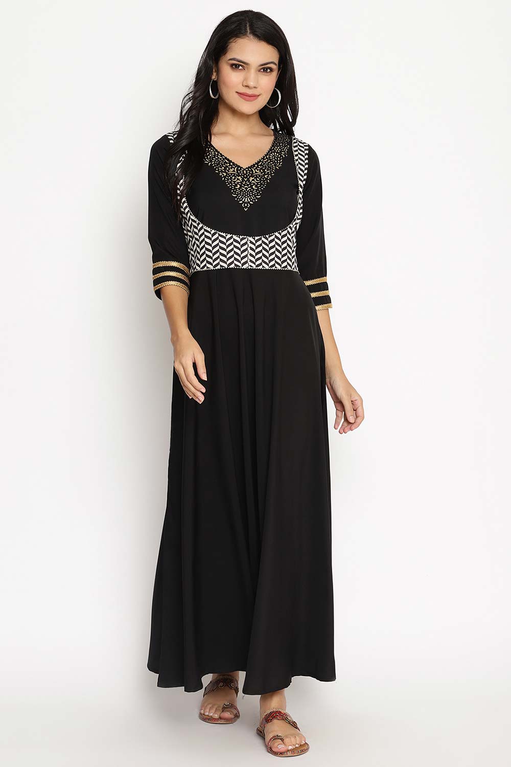 Black Crepe Printed Kurta