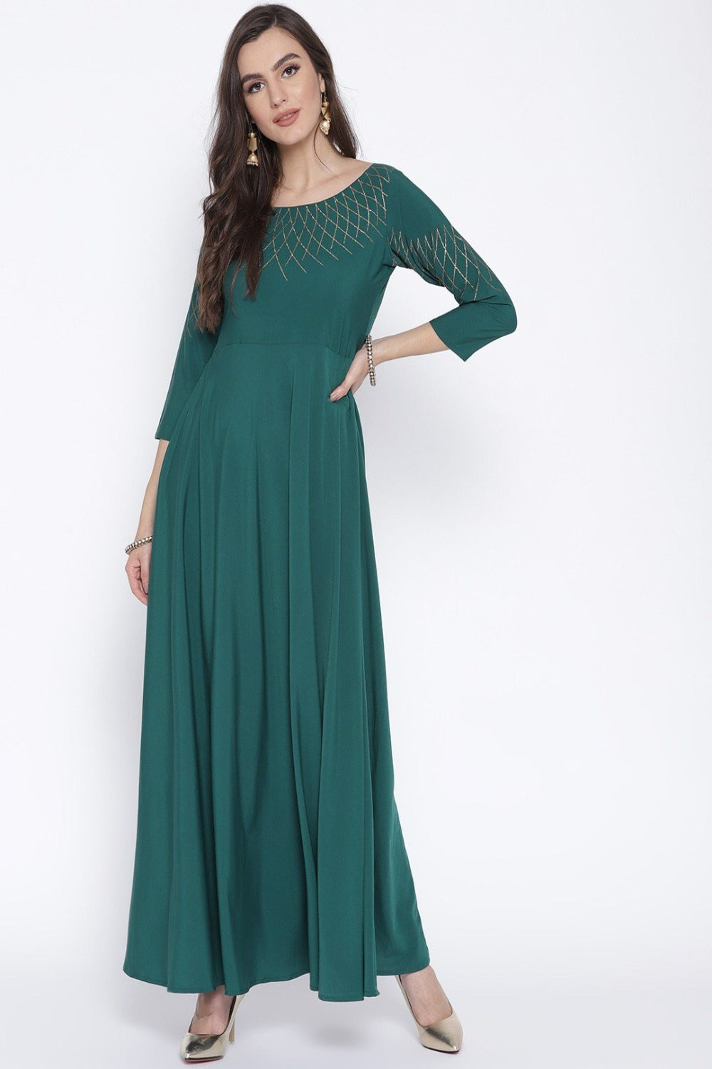 Polyester Kurta Top In Green