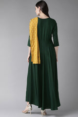 Rayon Printed Kurta Set in Dark Green - Back