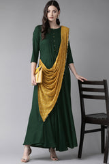 Rayon Printed Kurta Set in Dark Green - Design