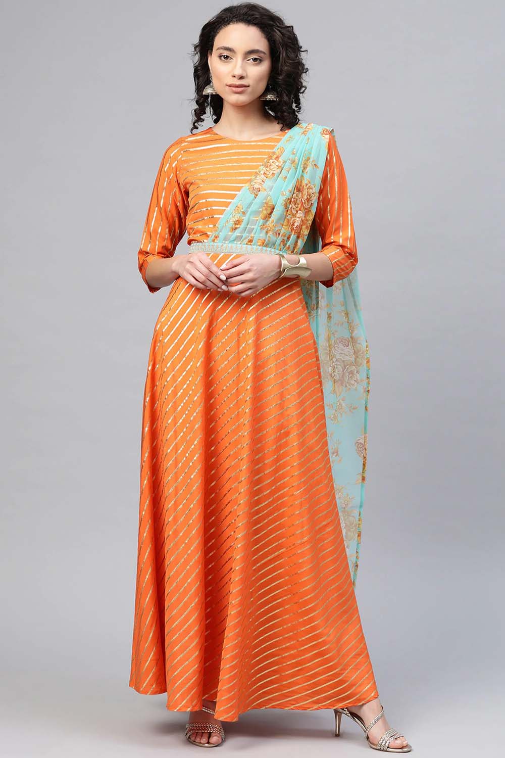 Buy Women's Organza Kurta In Orange