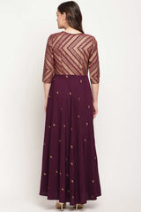 Buy Crepe Foil Printed Kurta in Wine Online - Back