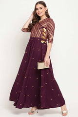 Buy Crepe Foil Printed Kurta in Wine Online - Zoom In