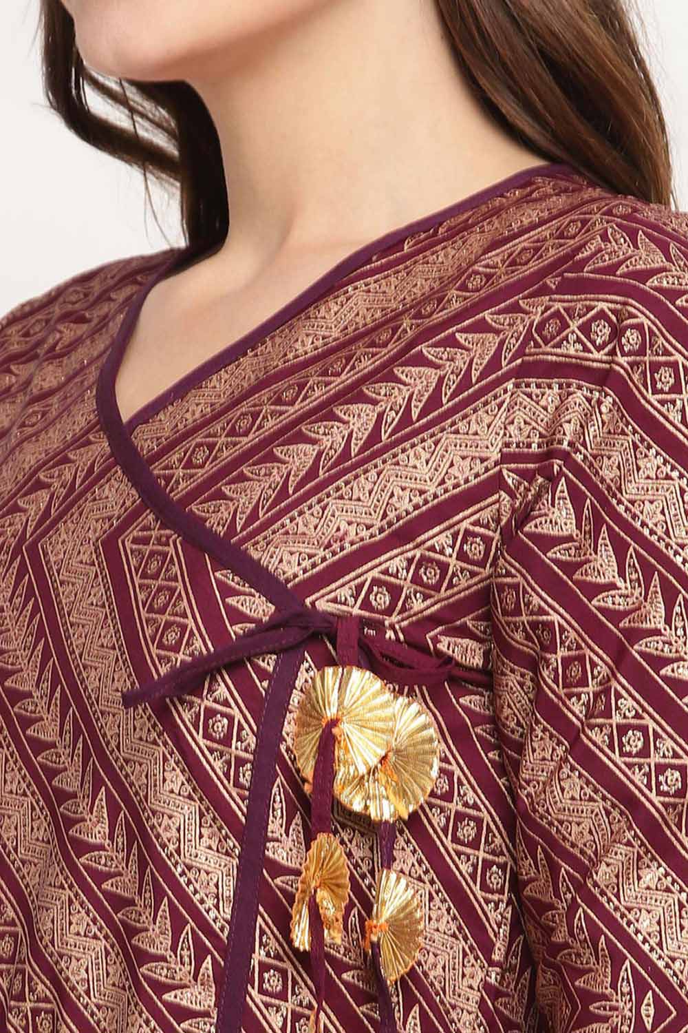 Buy Crepe Foil Printed Kurta in Wine Online - Zoom Out