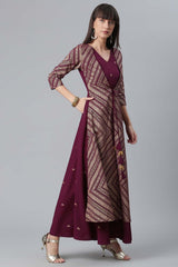 Crepe Wine Glitter Print Kurta With Jacket