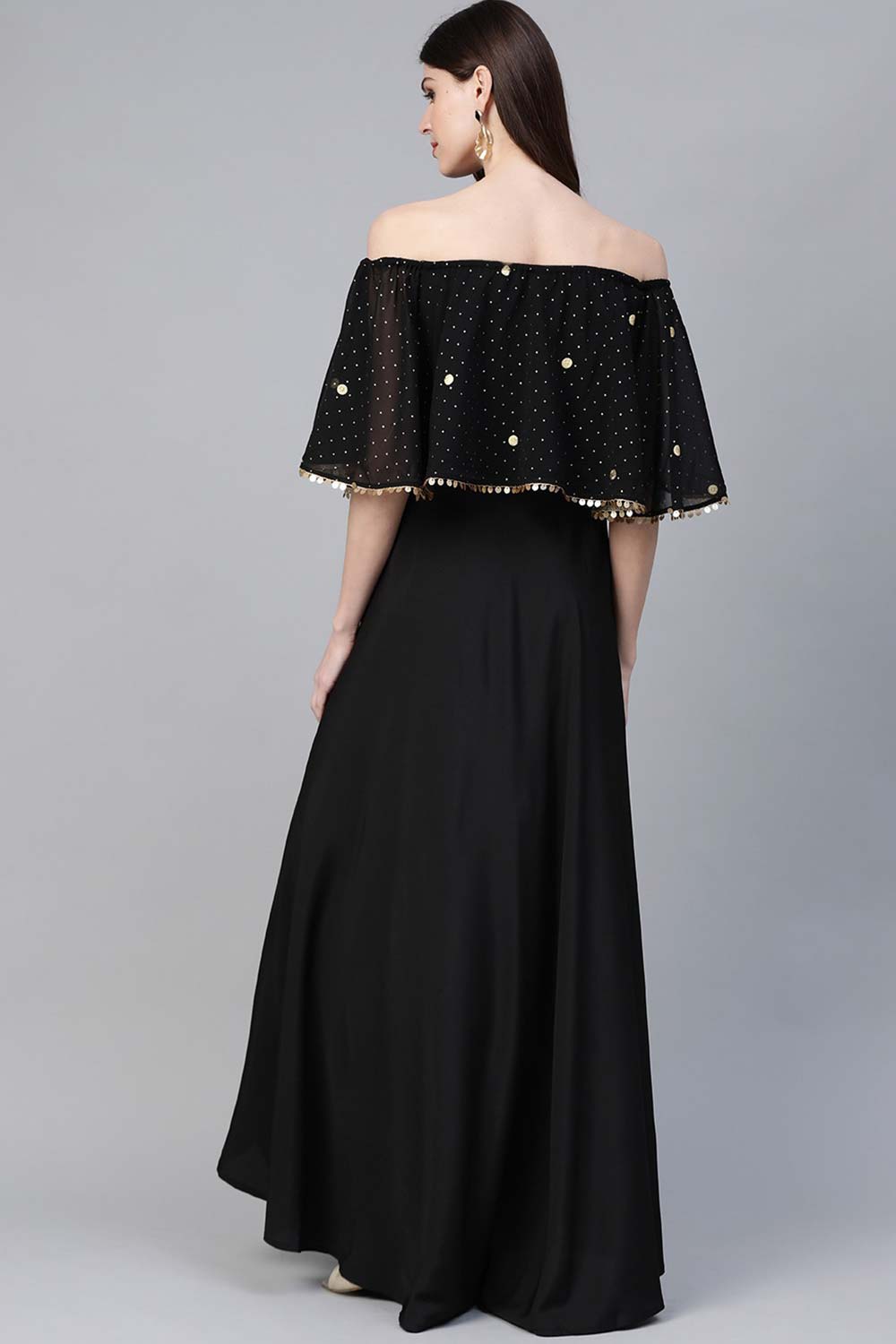 Black Crepe Off Shoulder Gown