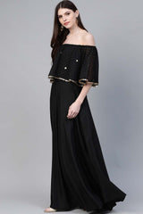 Black Crepe Off Shoulder Gown