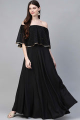 Black Crepe Off Shoulder Gown