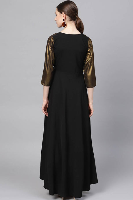 Women Black Crepe Dress With Attached Jacket