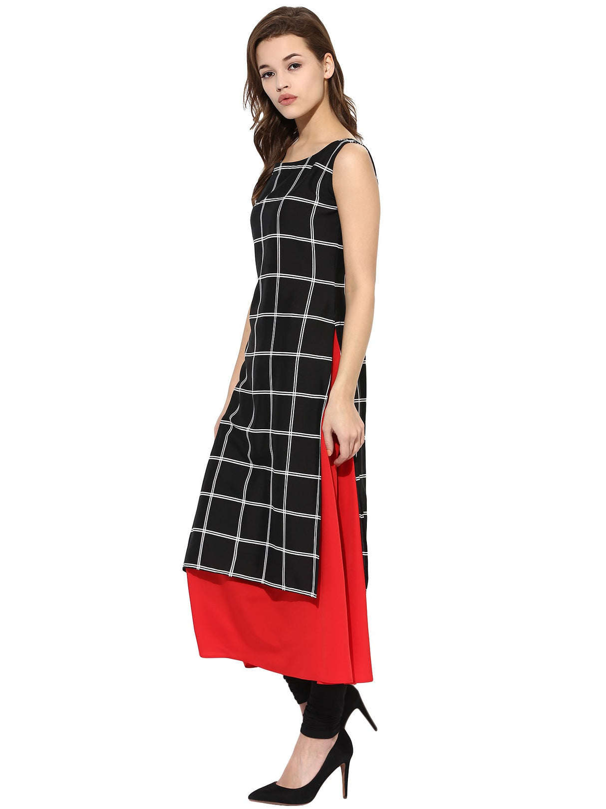 Polyester Kurta Top In Black