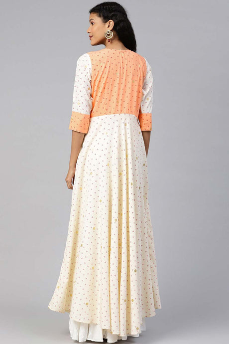 Cream Crepe Foil Print Angrakha Kurta