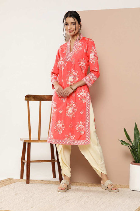 Buy Red Poly Crepe Printed Kurta Dhoti Pants Set Online