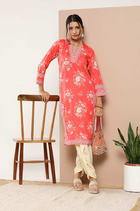 Buy Red Poly Crepe Printed Kurta Dhoti Pants Set Online