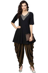 Women Black Crepe A-Line Kurta Dhoti Set