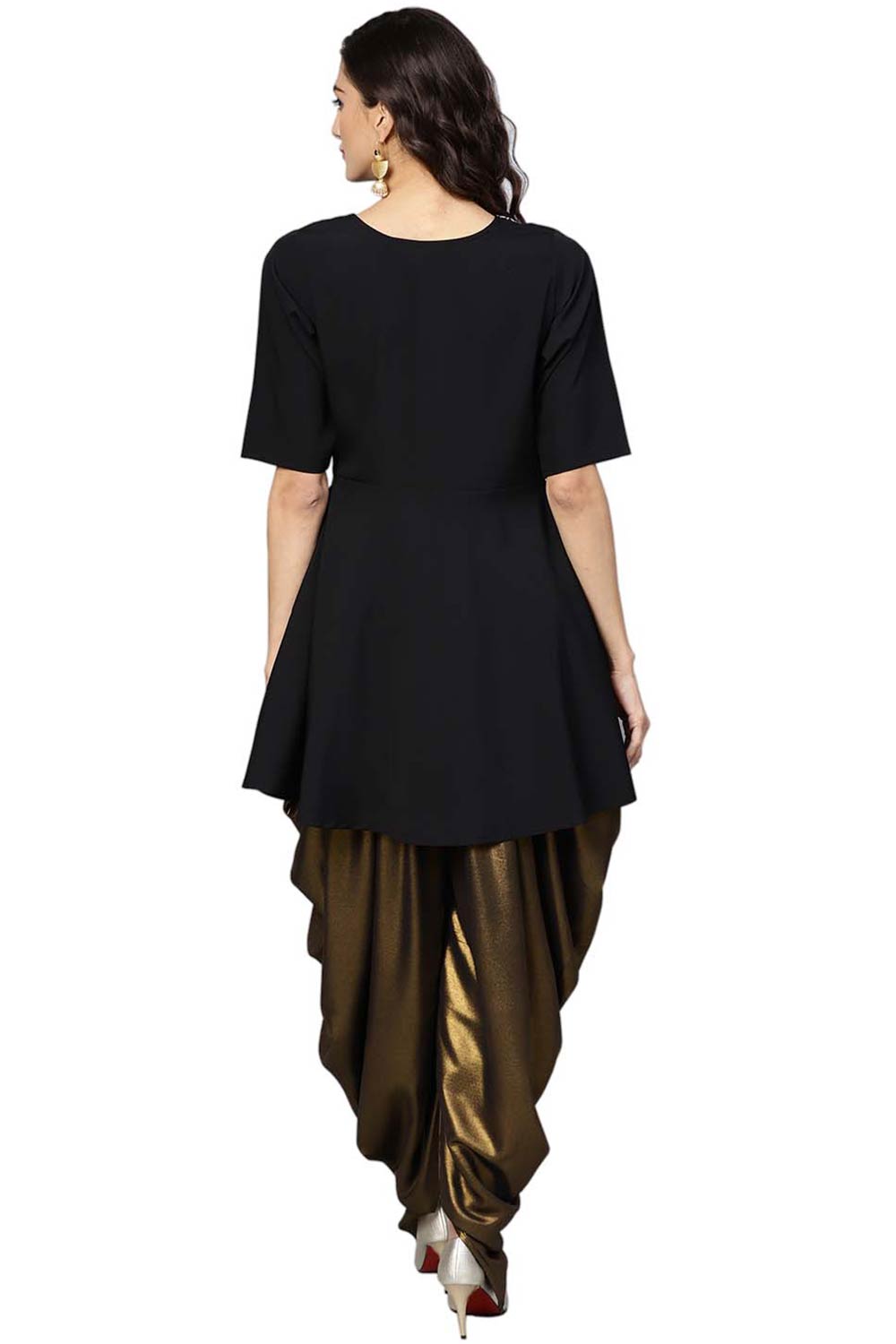 Women Black Crepe A-Line Kurta Dhoti Set