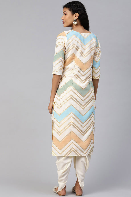 Shop Woman's Crepe Pigment Print Kurta with Dhoti Set in Cream At KarmaPlace
