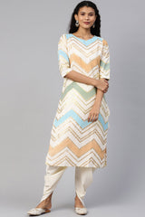 Buy Crepe Pigment Print Kurta with Dhoti Set in Cream Online 