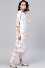 Art Silk Floral Printed Kurta Set in Off White - Right SIde