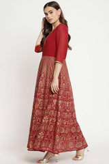 Buy Georgette Foil Printed Kurta Set in Maroon Online - Front