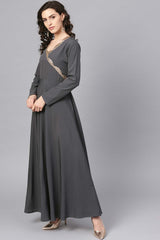 Buy Crepe Solid Kurta Set in Dark Grey Online - Side