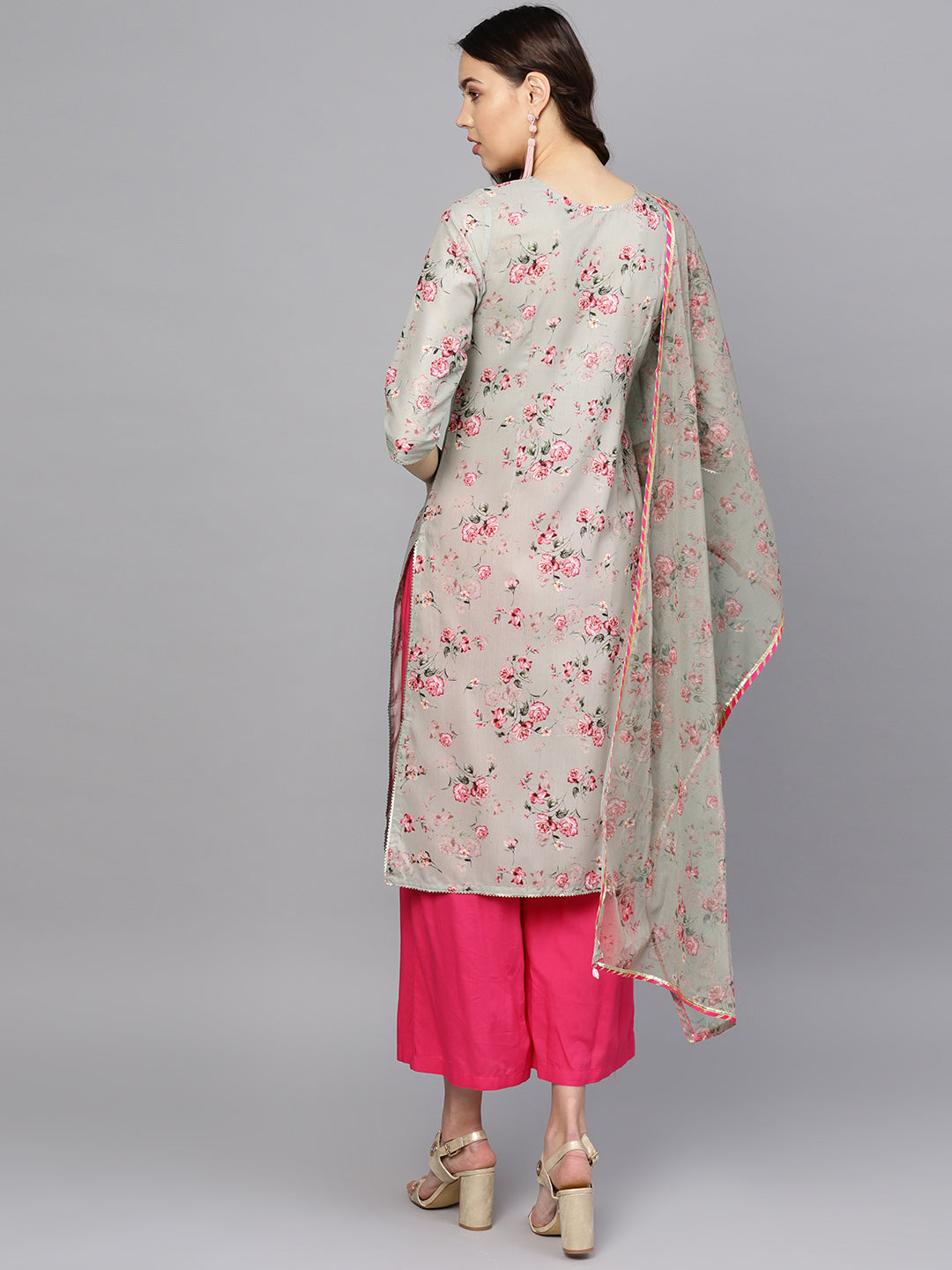 Muslin Kurta With Dupatta In Grey