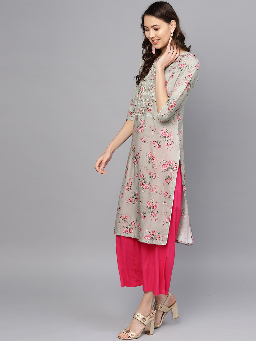 Muslin Kurta With Dupatta In Grey