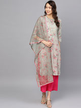 Muslin Kurta With Dupatta In Grey