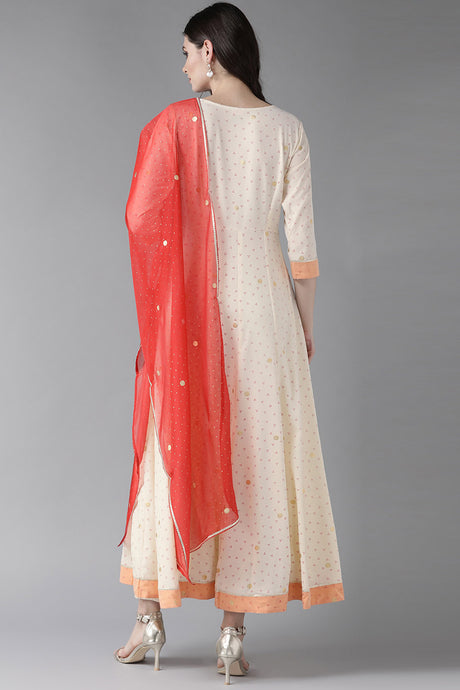 Crepe Foil Print Kurta Set In Cream