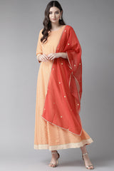 Buy Crepe Foil Print Kurta Set in Peach Online