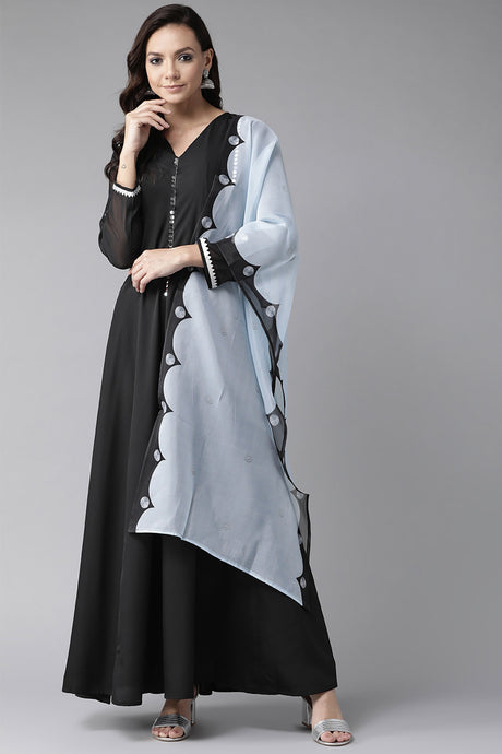 Crepe Solid Kurta Set in Black