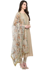 Buy Chanderi Solid Kurta set in Beige Online - Back