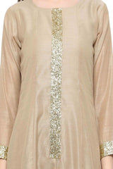 Buy Chanderi Solid Kurta set in Beige Online - Zoom In