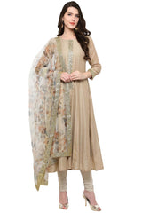 Buy Chanderi Solid Kurta set in Beige Online