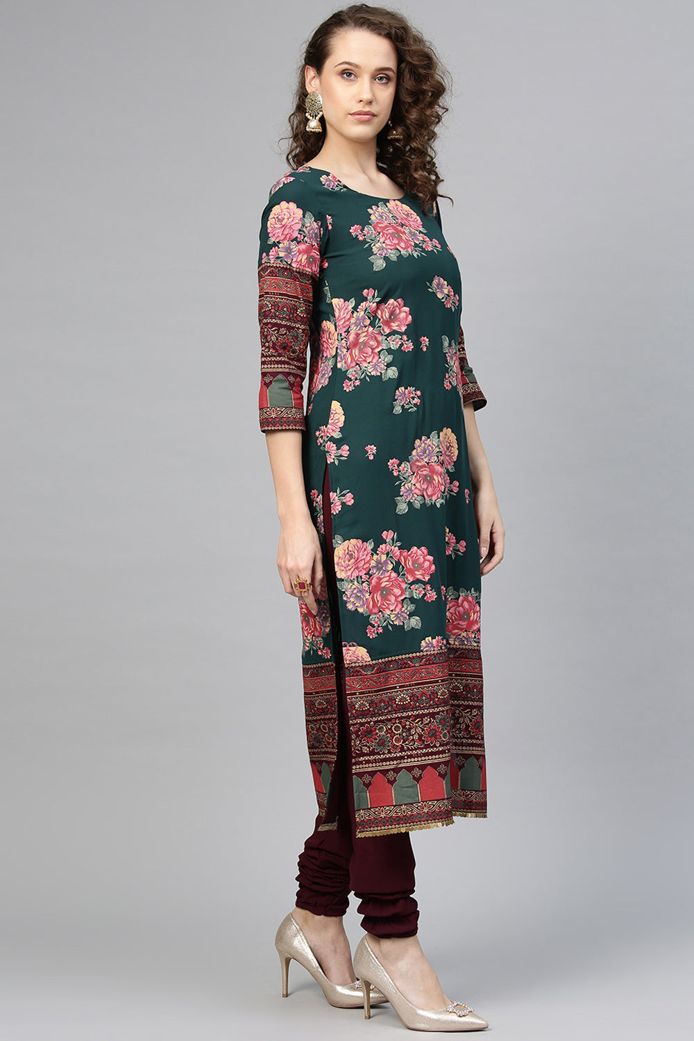 Polyester Dark Green Kurta Online 