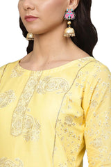 Buy Blend Cotton Printed Suit Set in Yellow - Zoom in