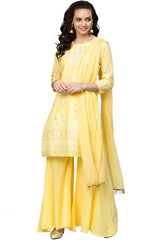 Buy Blend Cotton Printed Suit Set in Yellow