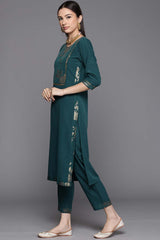 Dark Green Crepe Smoke Printed Kurta Pant Set With Dupatta