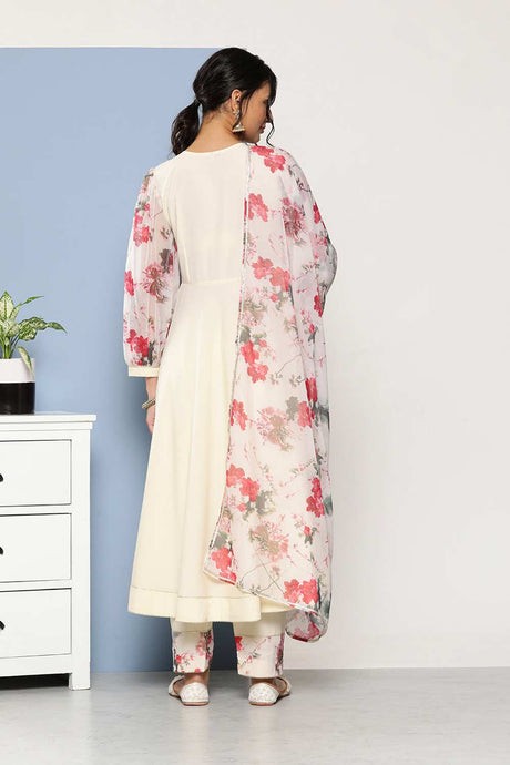 Buy Cream Poly Crepe Solid Kurta Trousers Set With Dupatta Online
