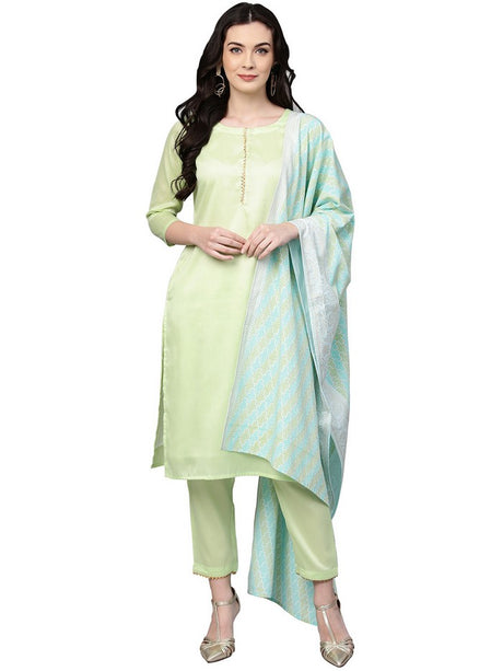 Buy Cotton Solid Kurta Sets in Green Online