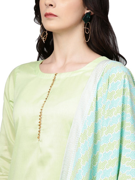 Shop  Woman's   Cotton Solid Kurta Sets in Green At KarmaPlace