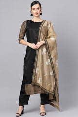 Poly Art Silk Printed Kurta Set In Black