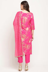 Buy Crepe Printed Suit Set in Dark Pink - Front