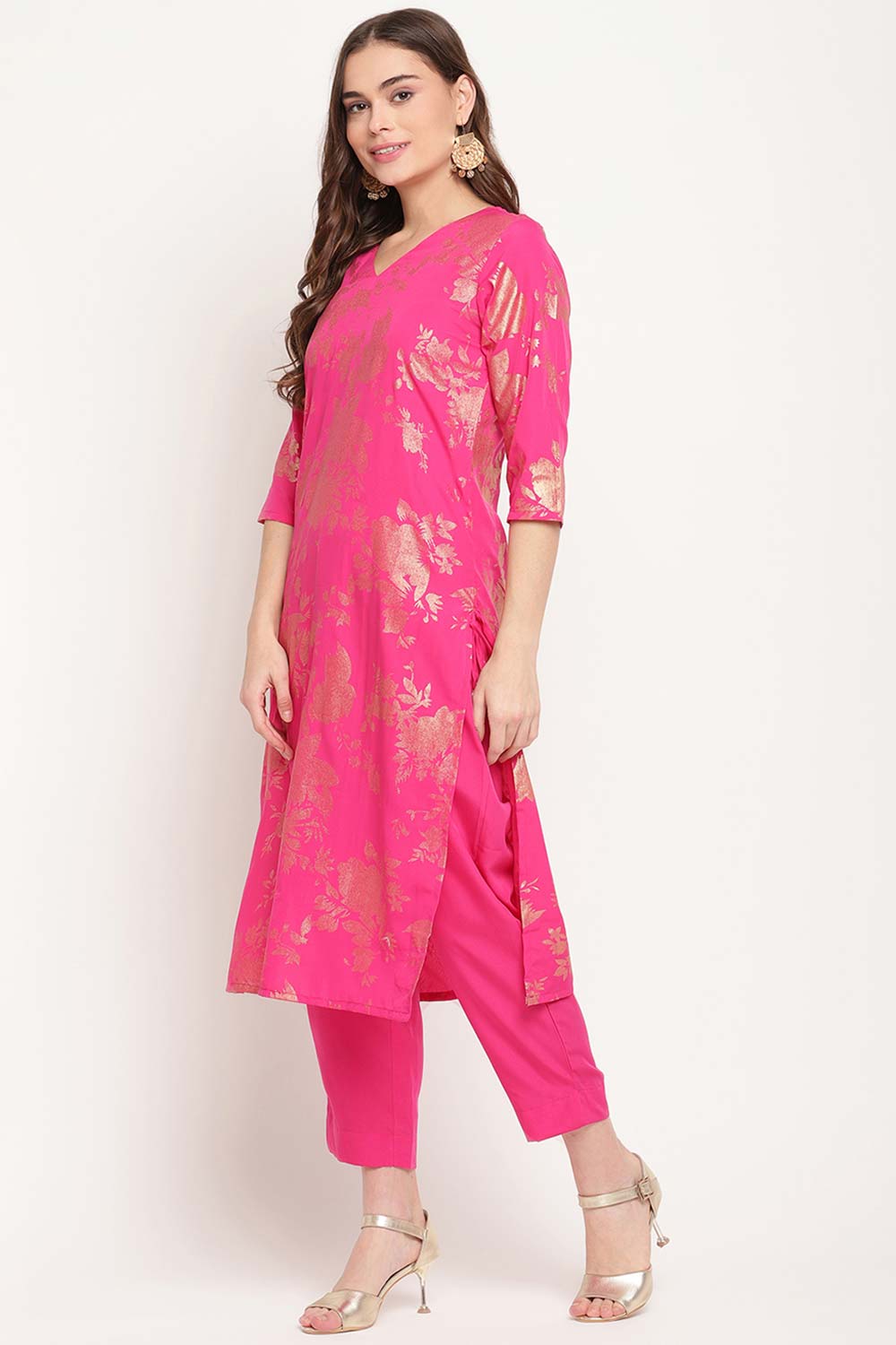 Buy Crepe Printed Suit Set in Dark Pink - Back