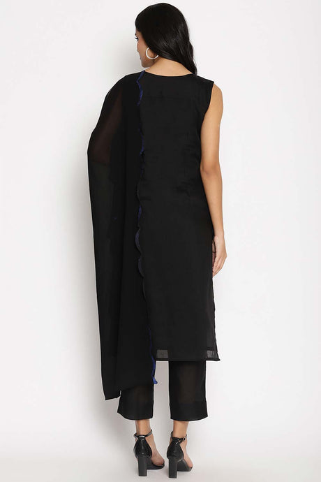 Buy Chanderi Gliter Printed Suit Set in Black Online - Back