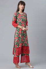 Buy Rayon Printed Suit Set in Dark Green - Side