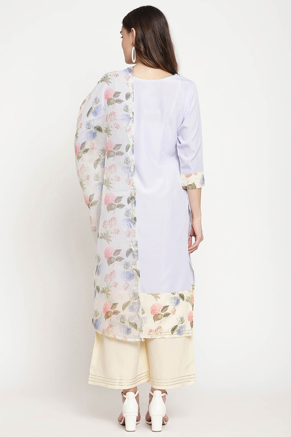 Women Powder Blue Crepe Kurta Palazzo Set With Dupatta