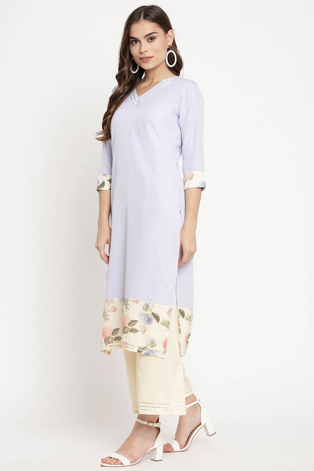 Women Powder Blue Crepe Kurta Palazzo Set With Dupatta