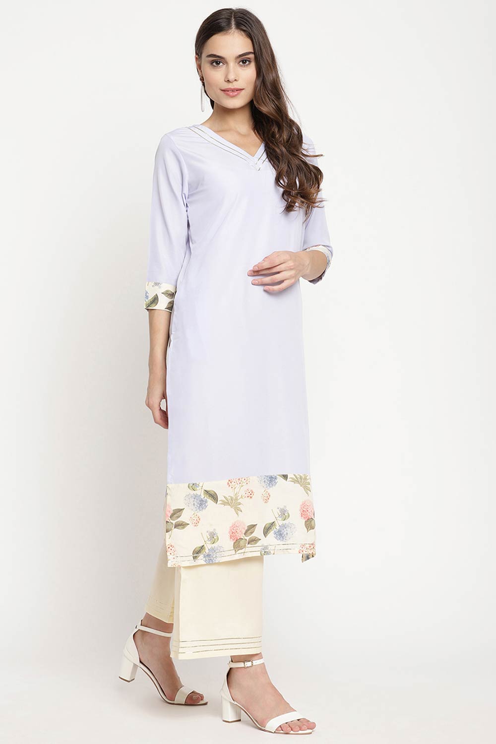 Women Powder Blue Crepe Kurta Palazzo Set With Dupatta